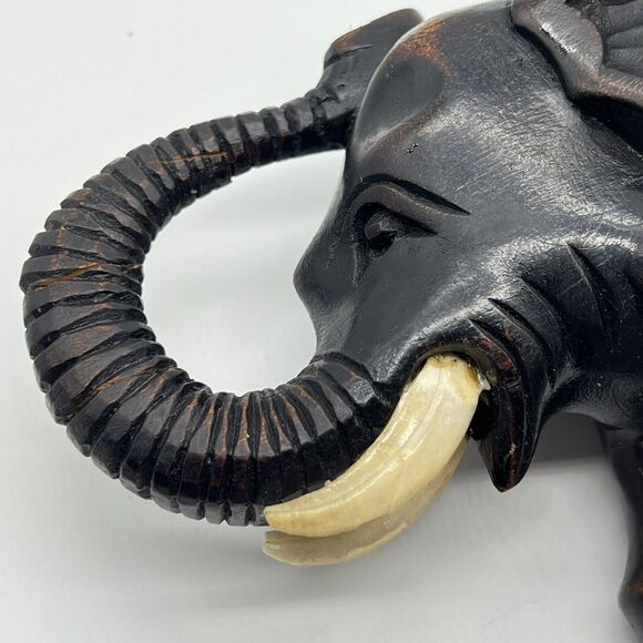 Vintage Wooden Elephant Hand Carved 6x9" Detailed Art Sculpture 1950s Figurine - Picture 8 of 16